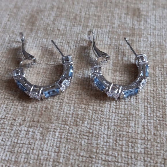 Silver Tone Clear Purple Rhinestone Post Earrings - Picture 3 of 10